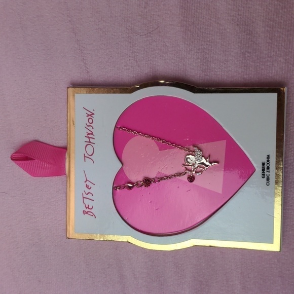 Betsey Johnson Valentines Cupid Heart Rose GoldTone Cubic Zirconia Necklace - Picture 1 of 5